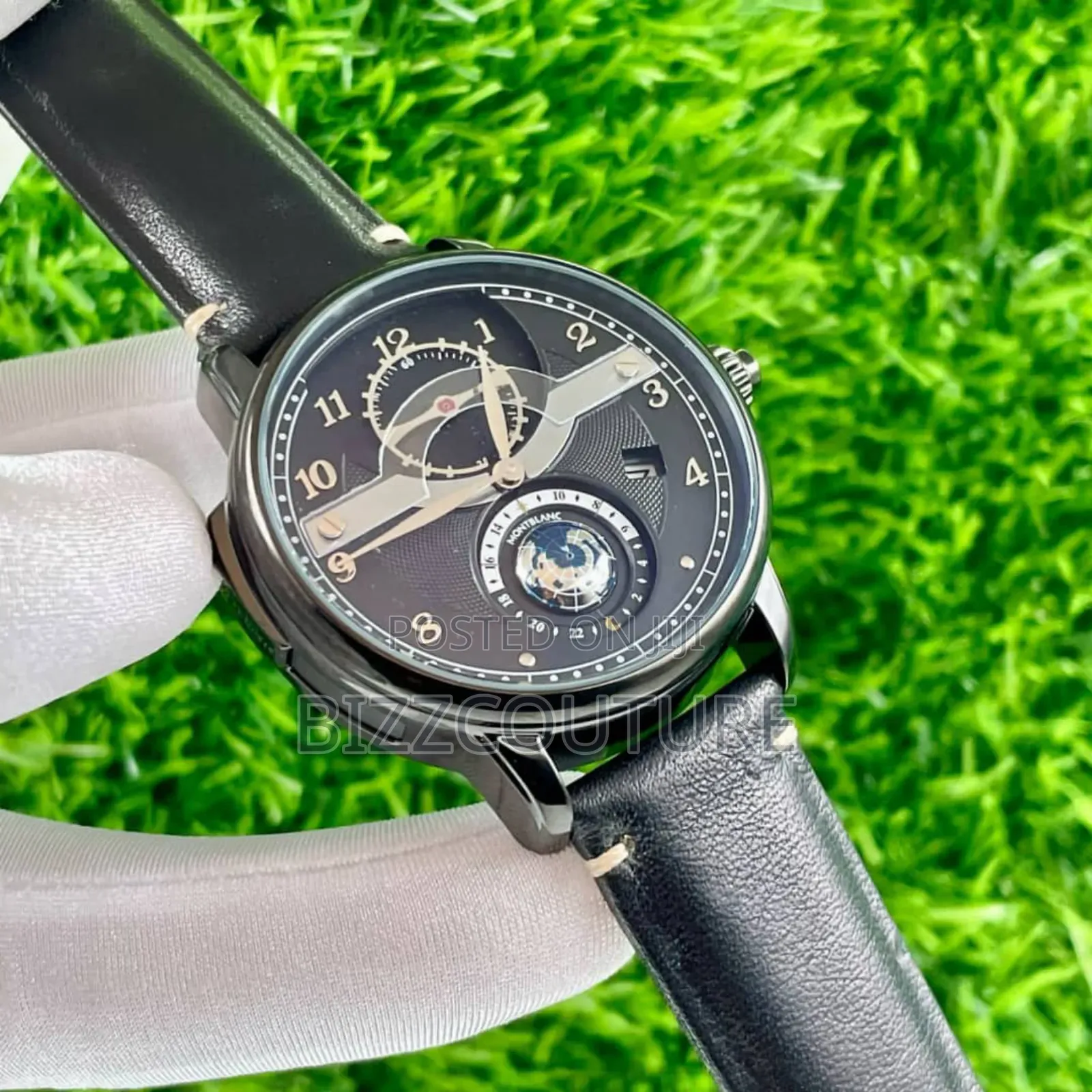 High Quality Montblanc Black Genuine Leather Strap, Calendar Watch