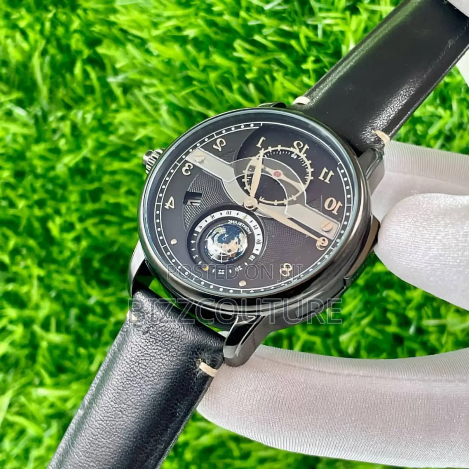 High Quality Montblanc Black Genuine Leather Strap, Calendar Watch