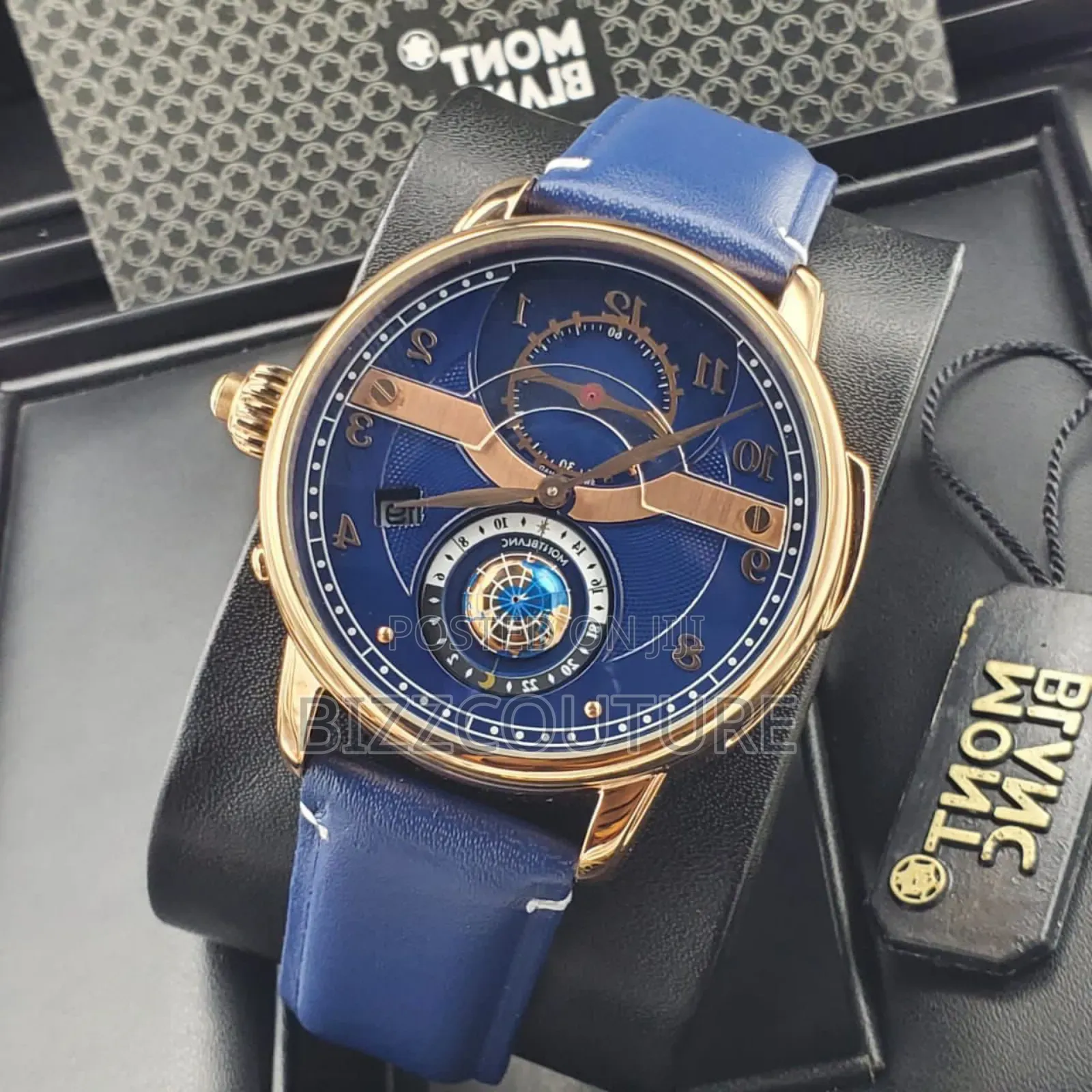 Original Mont Blanc Blue Genuine Leather Strap Calendar Watch