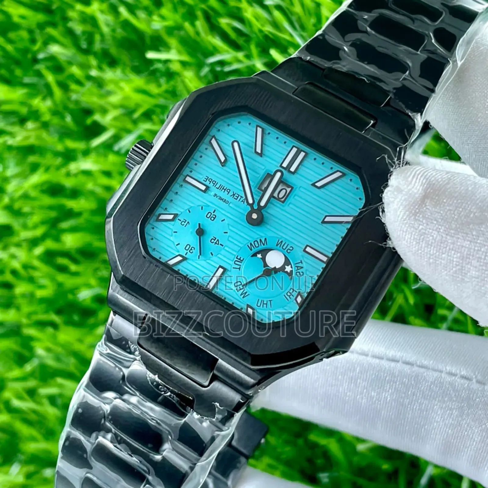 Original Patek Philippe Black Stainless Steel Calendar Quartz Watch