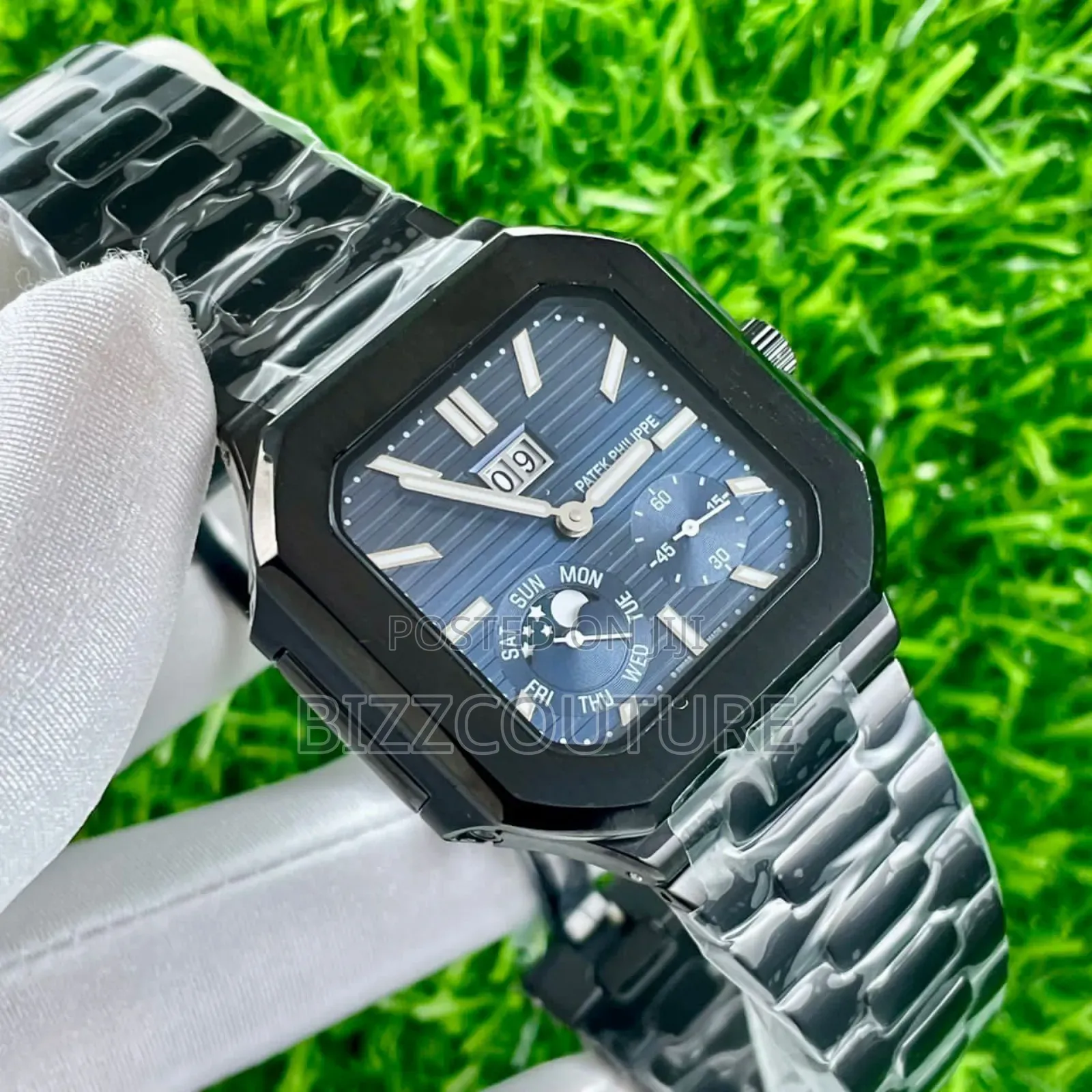 Original Patek Philippe Black Stainless Steel Quartz Calender Watch
