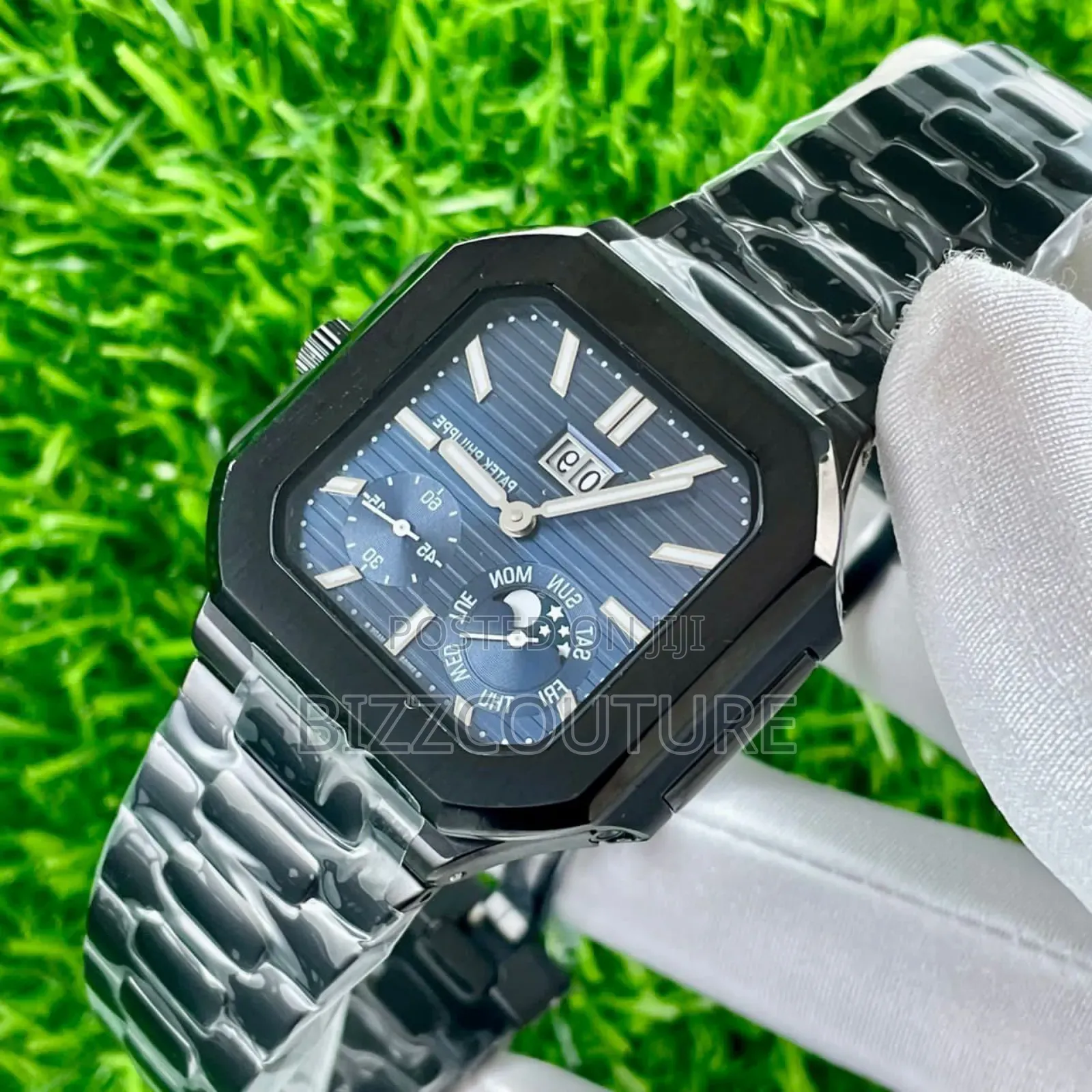 Original Patek Philippe Black Stainless Steel Quartz Calender Watch