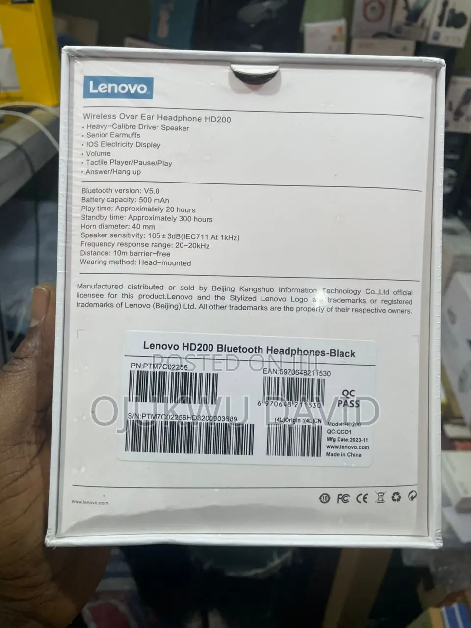 Lenovo Hd200 Foldable Over Ear Wireless Headset