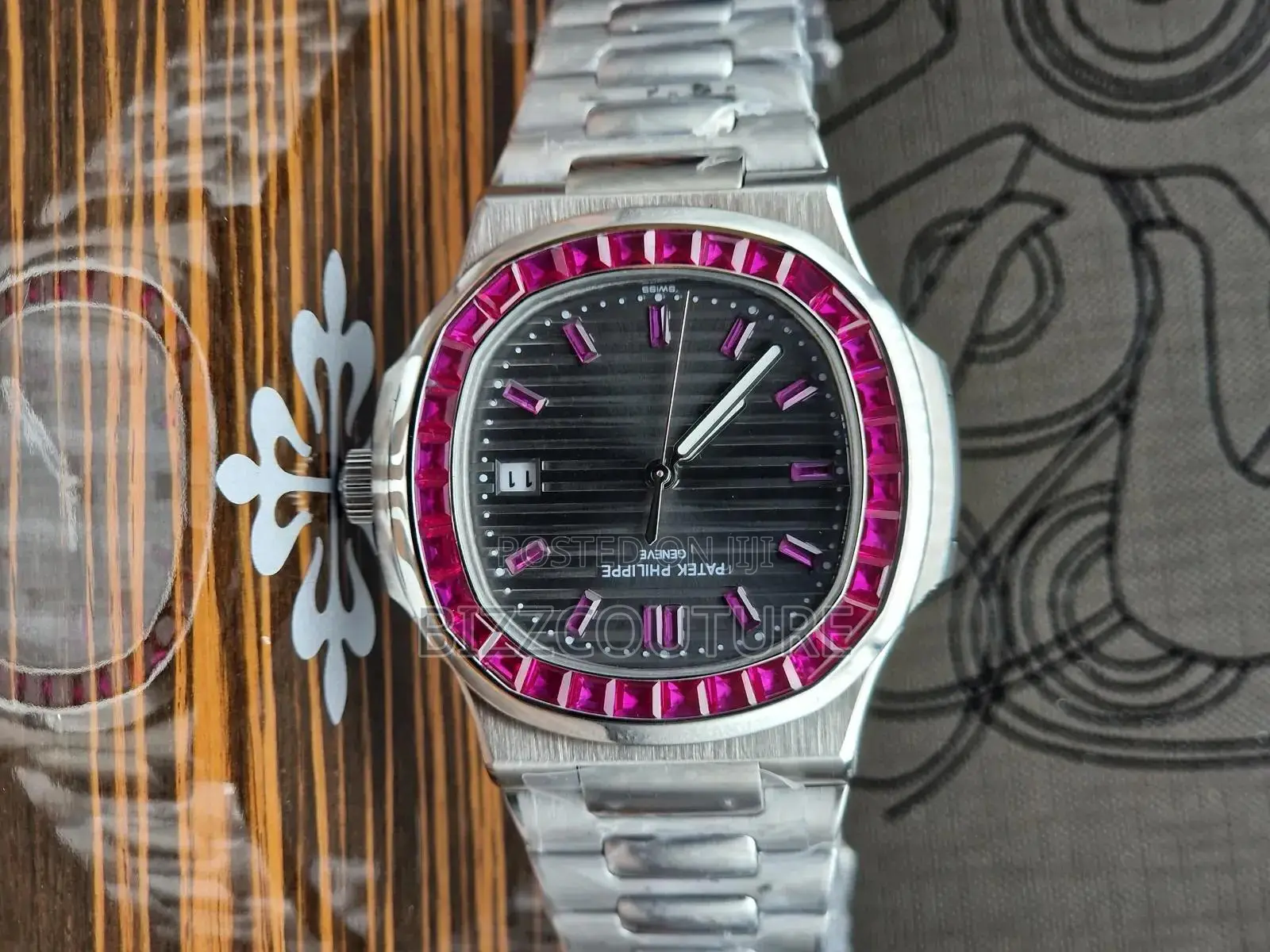 Original Patek Philippe Iced Silver Stainless Steel Calendar Watch
