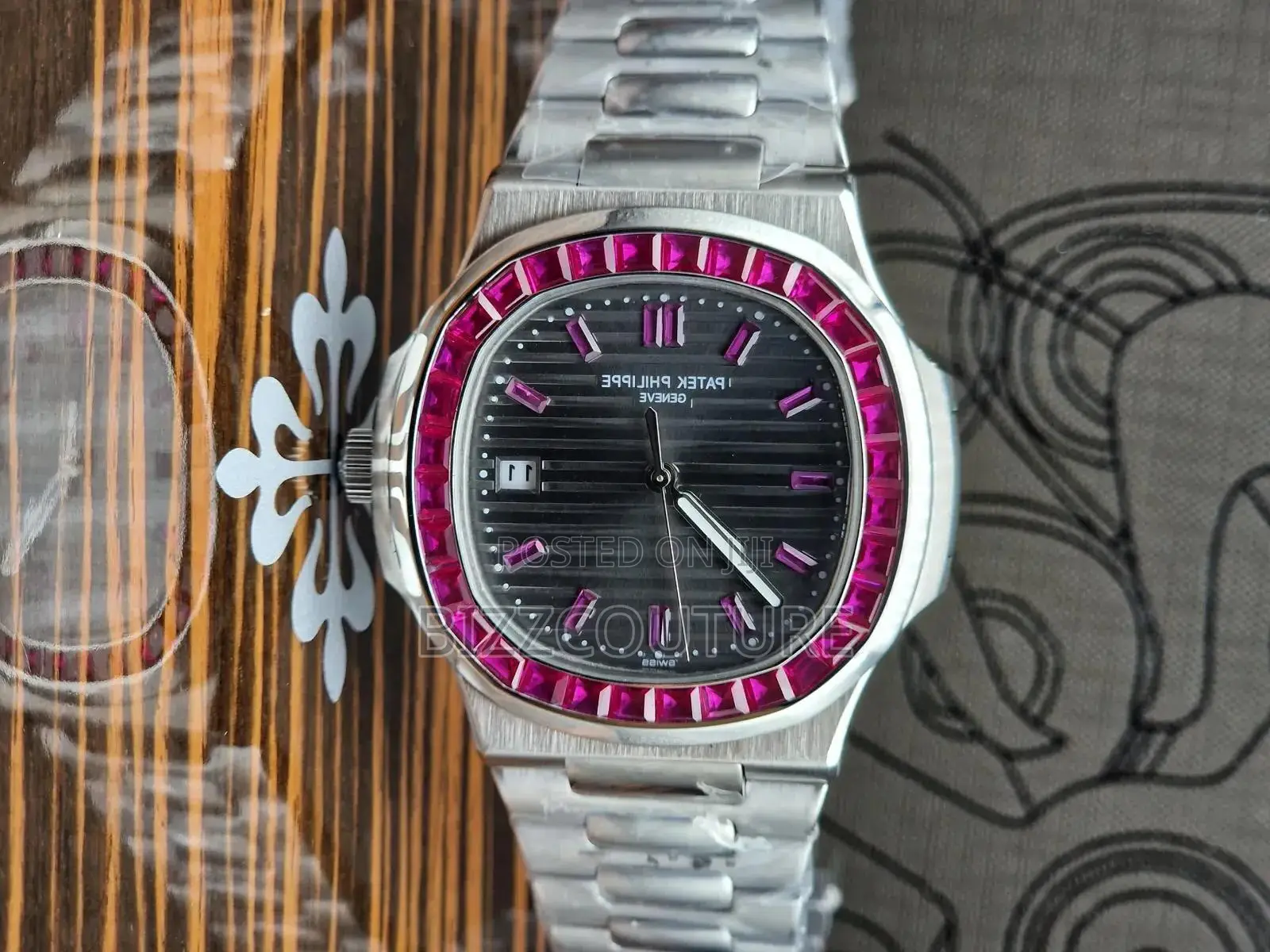 Original Patek Philippe Iced Silver Stainless Steel Calendar Watch