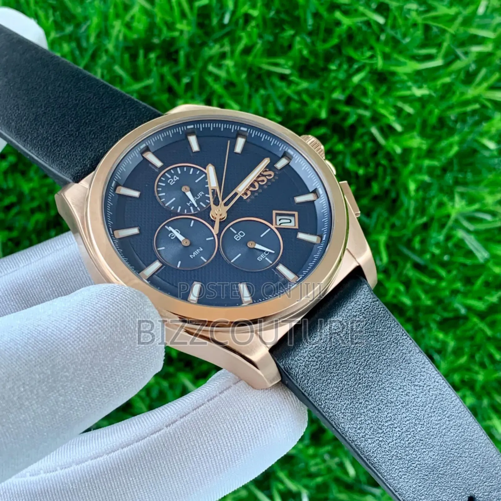 Original Boss Black Genuine Leather Strap, Chronograph Quartz Watch