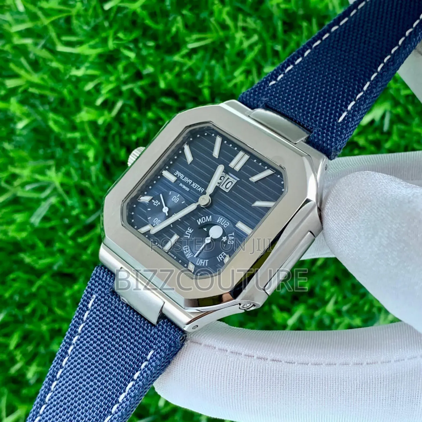 Original Patek Philippe Blue Faux Genuine Leather Strap Quartz Watch