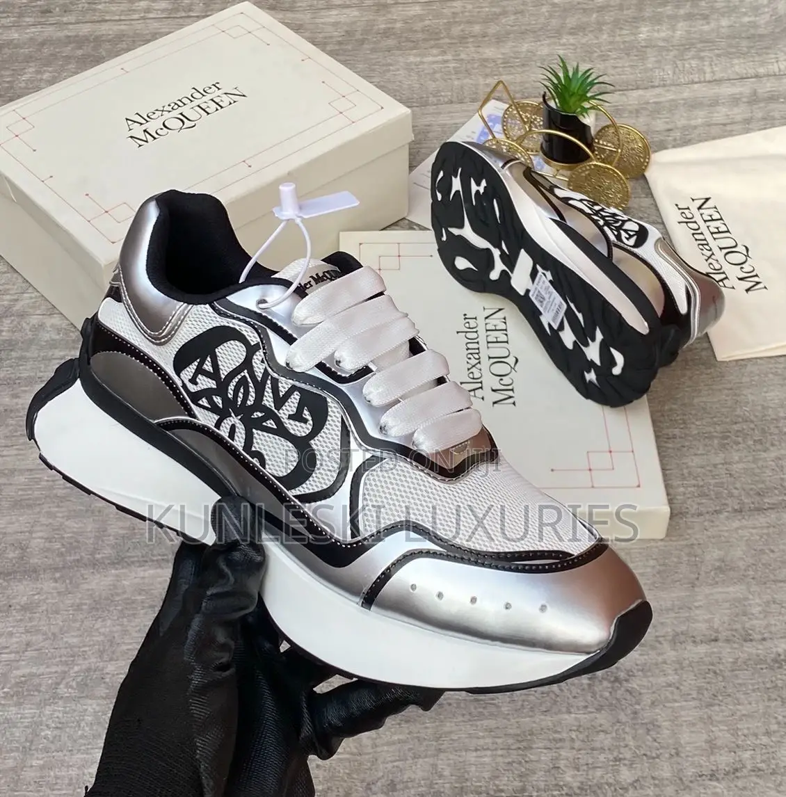 Original Alexander McQueen Silver Leather Sneakers
