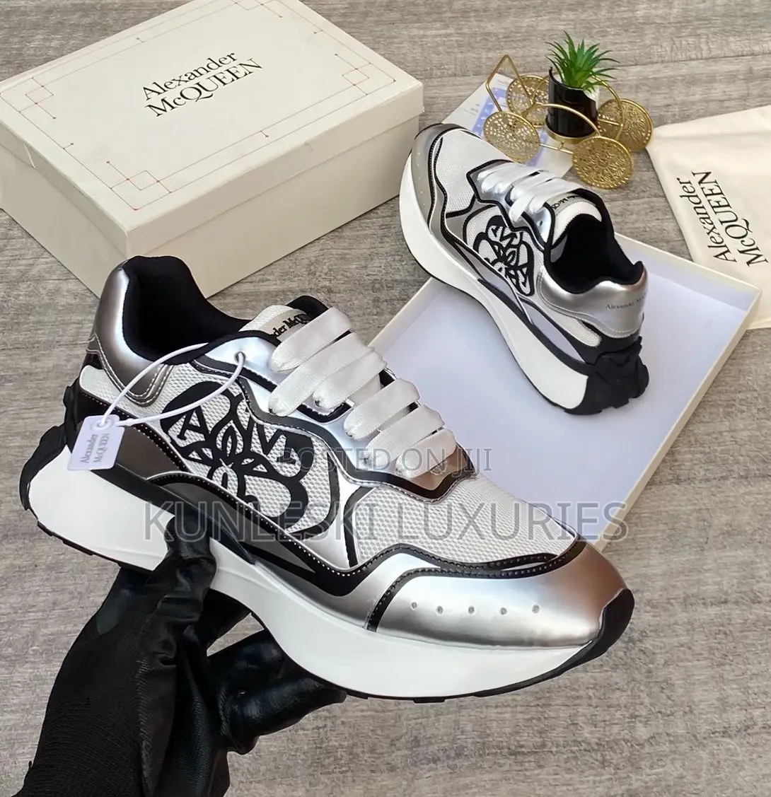 Original Alexander McQueen Silver Leather Sneakers