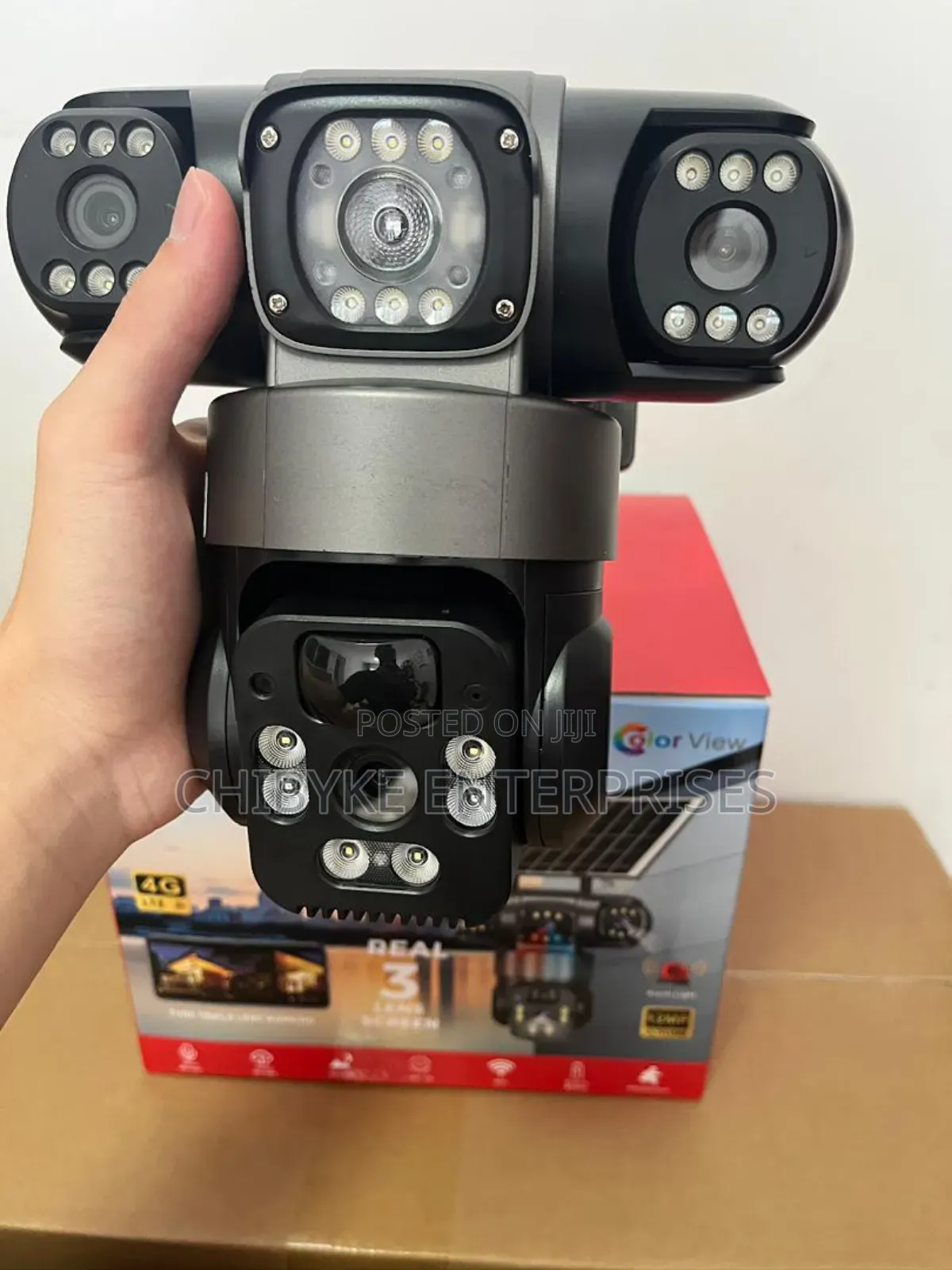 3 Lens , 3 Screen Outdoor PTZ Solar Camera With Auto Track
