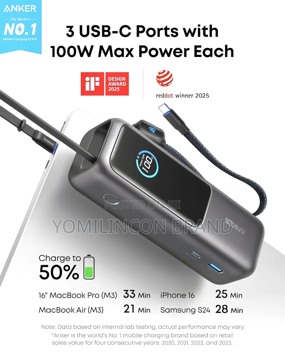 Anker High Power Bank, 25,000mah Portable Charger 165w Max