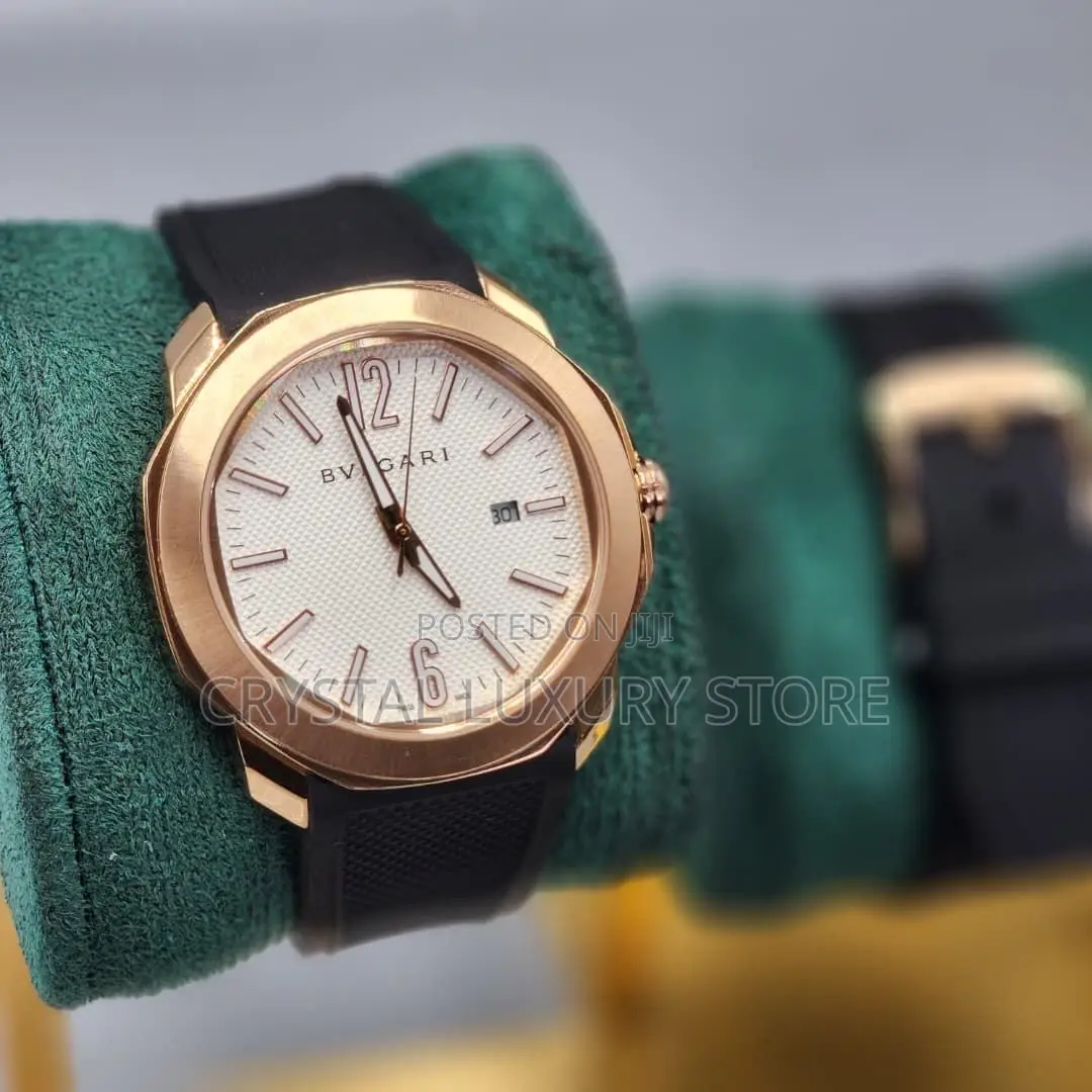 Bvlgari Quality Luxury Men Genuine Leather Wristwatch