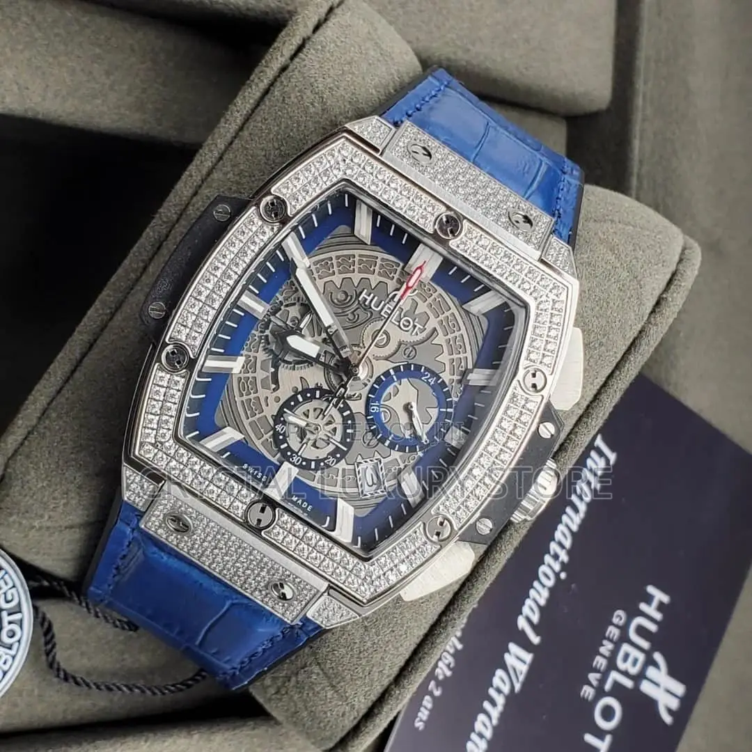 Hublot Quality Men Genuine Leather Iced Wristwatch
