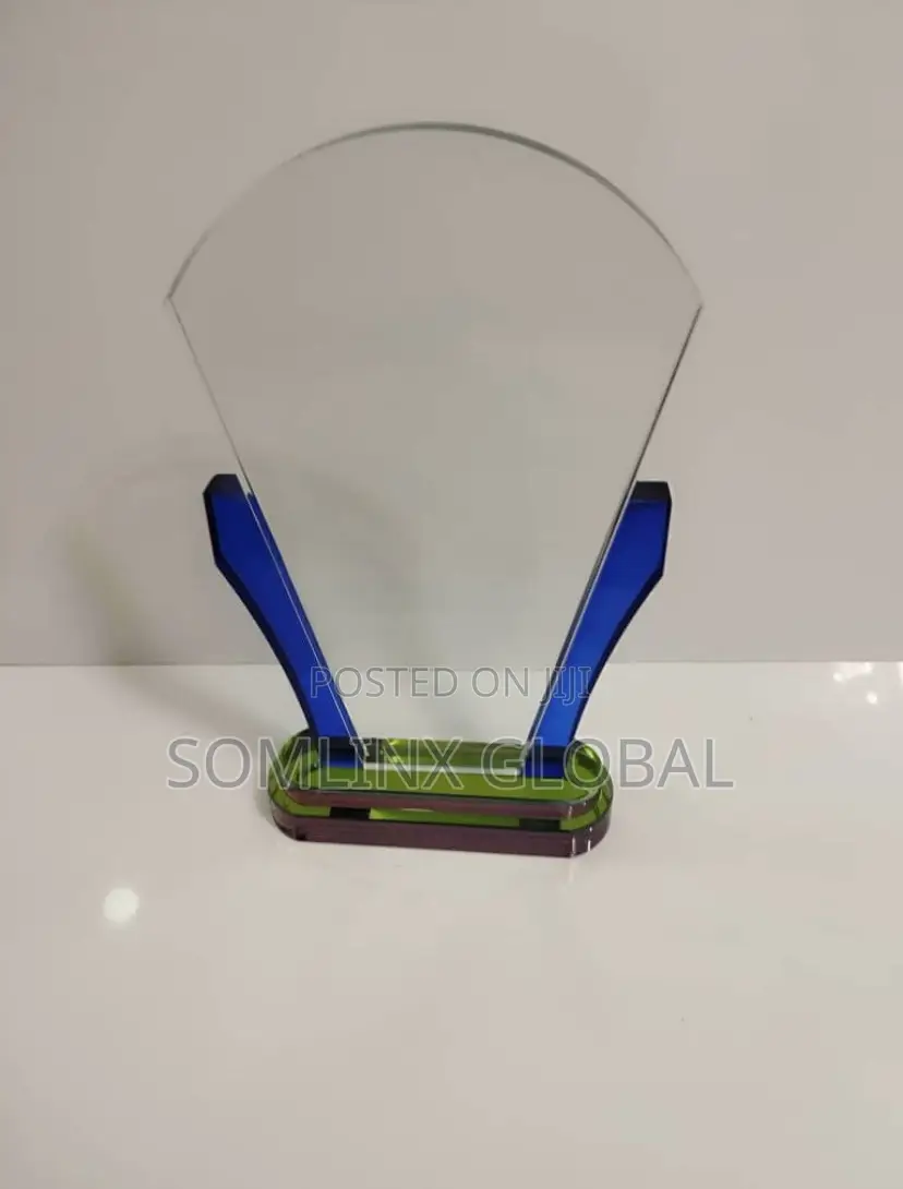 Glass Plaque Blue With Transparent Base
