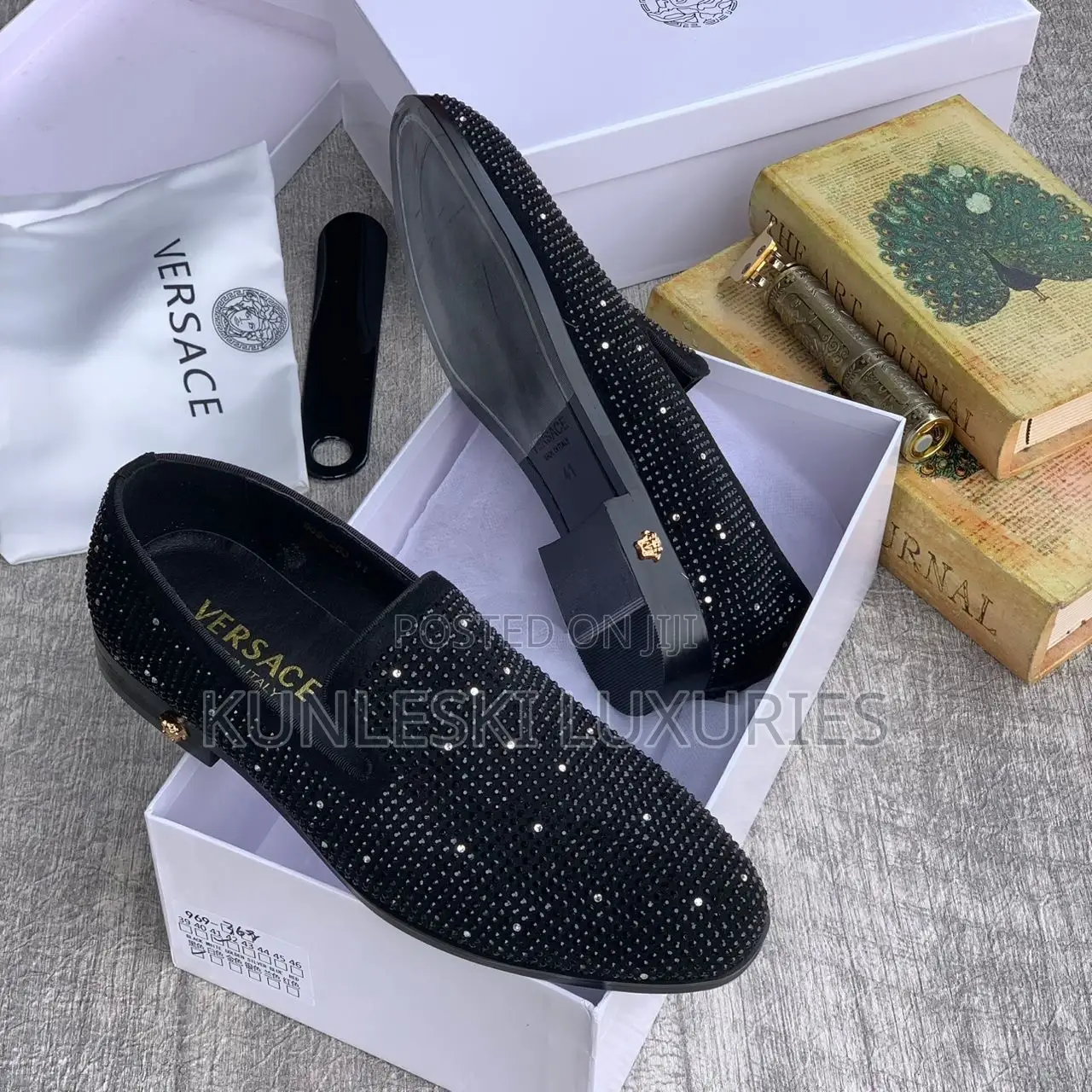 Original Versace Suede Black Stones Loafers Shoe for Men