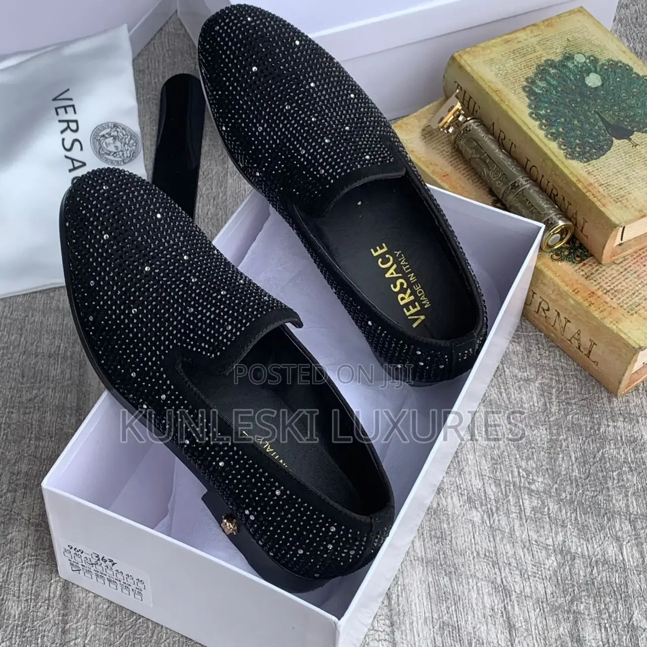 Original Versace Suede Black Stones Loafers Shoe for Men