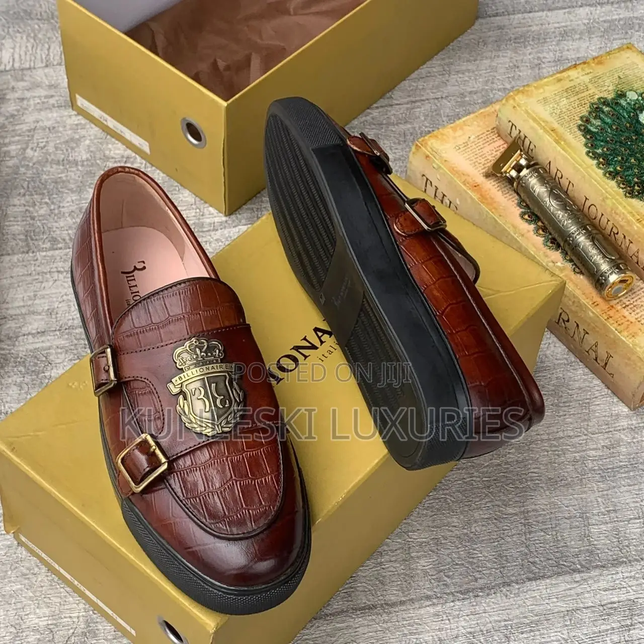 Original Billionaire Black Brown Casual Leather Sneakers for Men’S