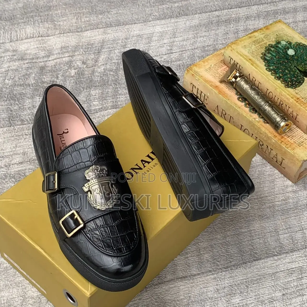 Original Billionaire Black Brown Casual Leather Sneakers for Men’S