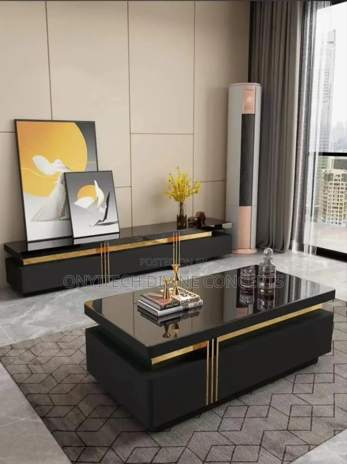 Luxury Tv Console With Centre Table Black and White