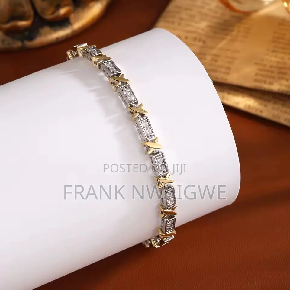 -Gold-Plated X-Shaped Full Zircon Bracelet High Quality