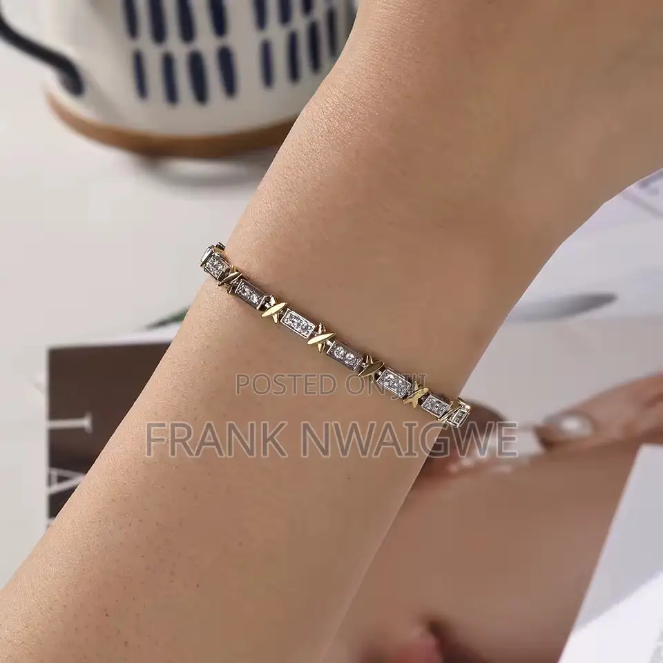 -Gold-Plated X-Shaped Full Zircon Bracelet High Quality