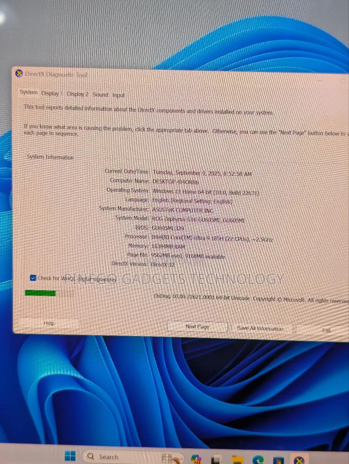 Laptop Asus ROG Zephyrus G16 16GB Intel Core Ultra 9 SSD 1T
