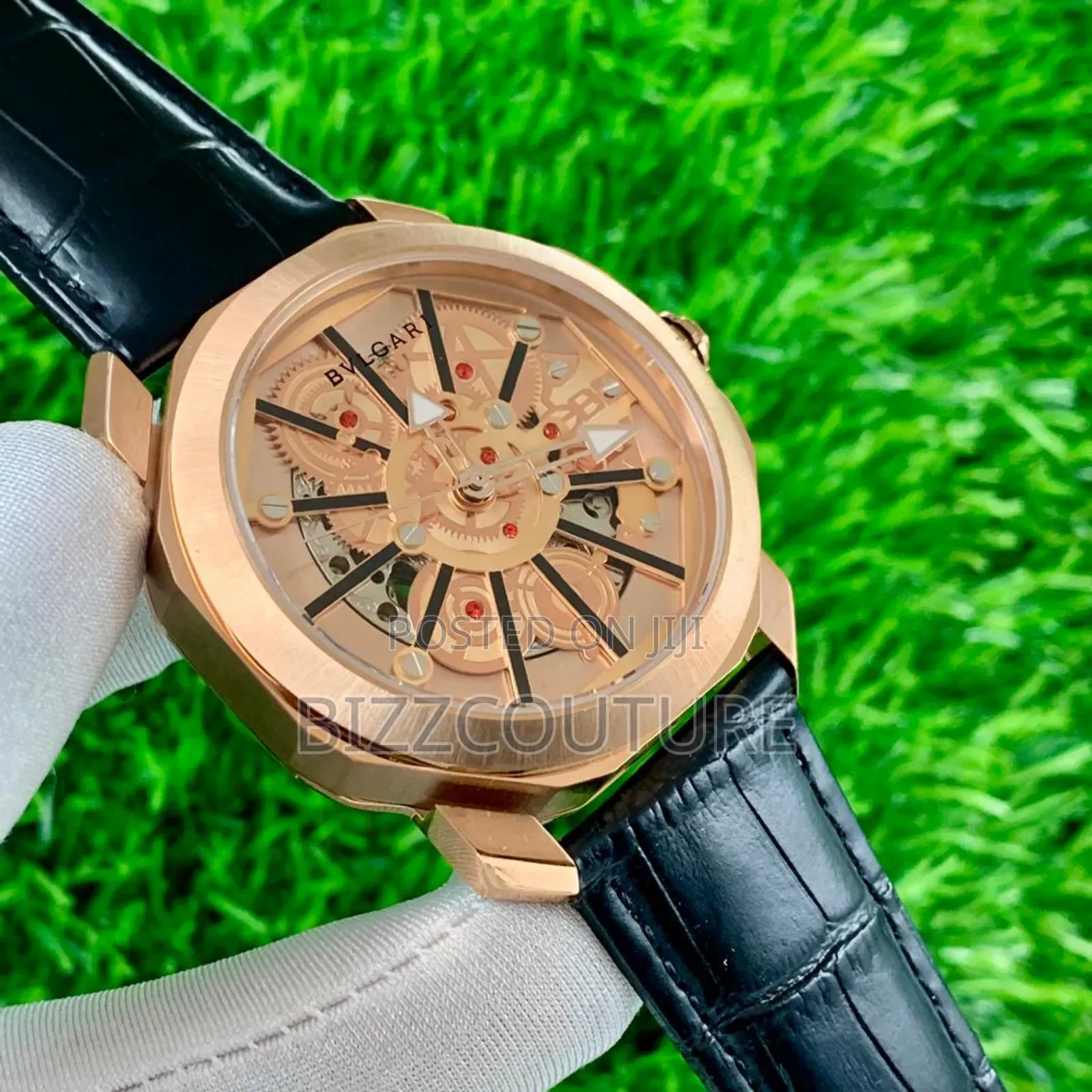 Original Bvlgari Black Genuine Leather Strap, Mechanical Watch