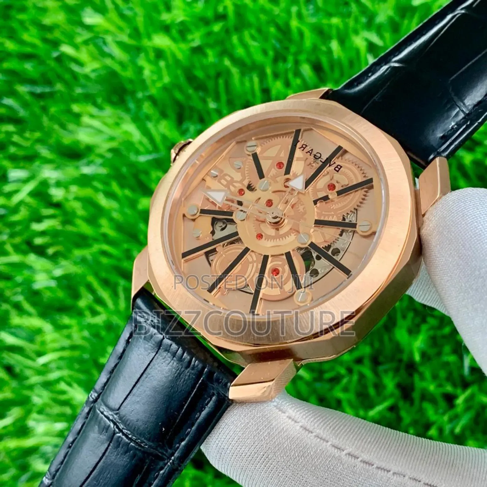 Original Bvlgari Black Genuine Leather Strap, Mechanical Watch