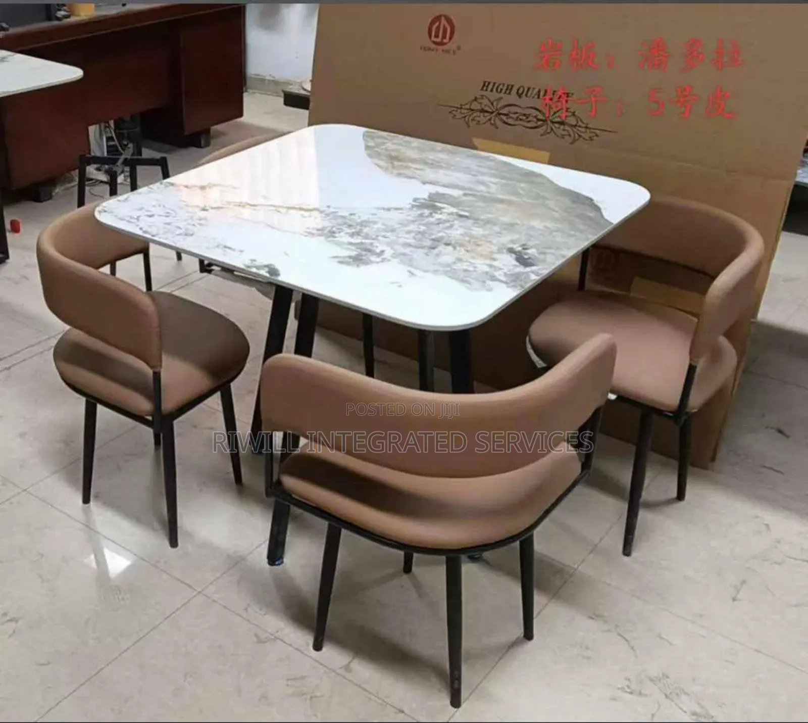 Marble Dining Table by With Brown Colored Seats
