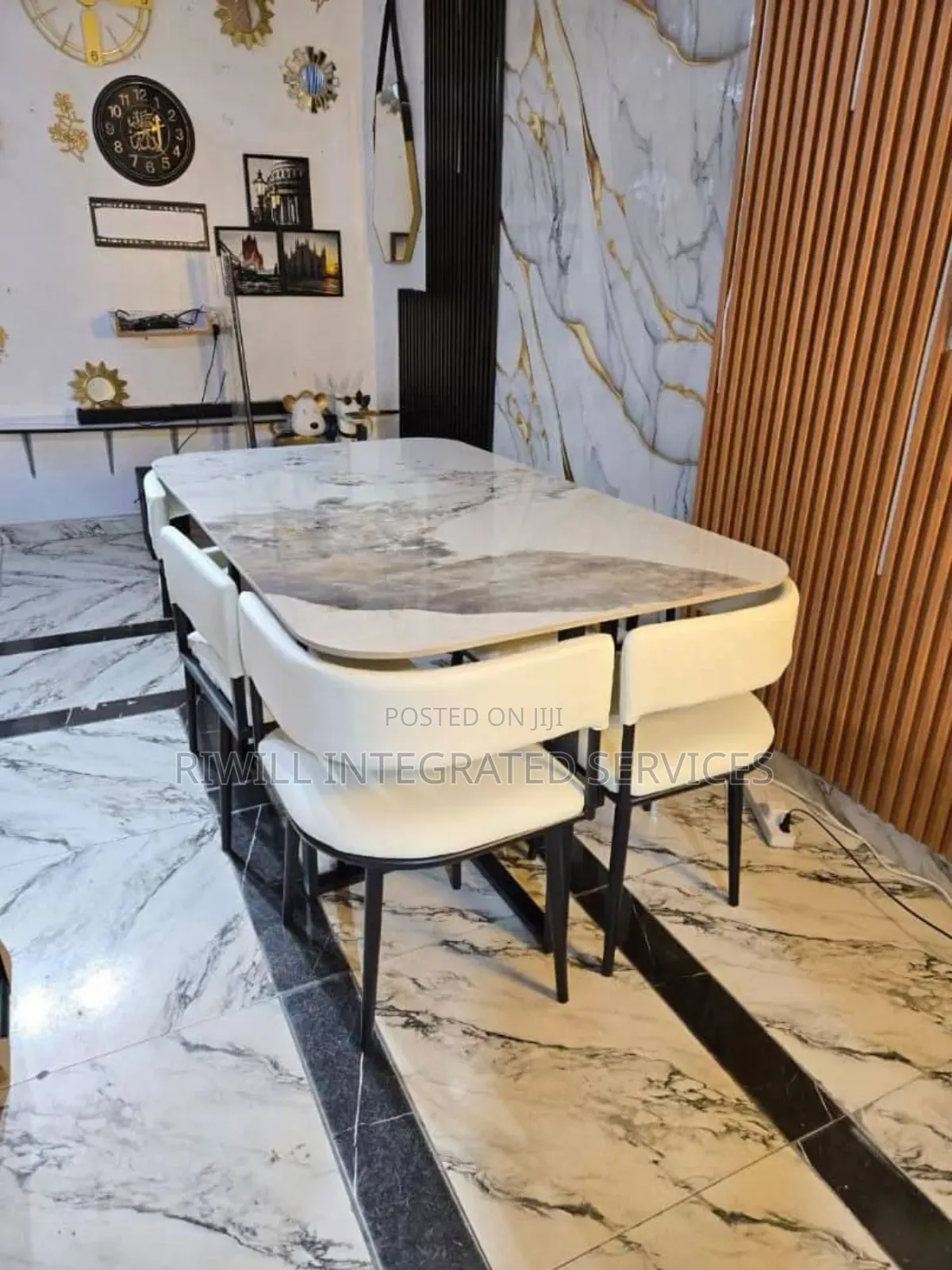 Marble Dining Set by Six With White Colored Seats