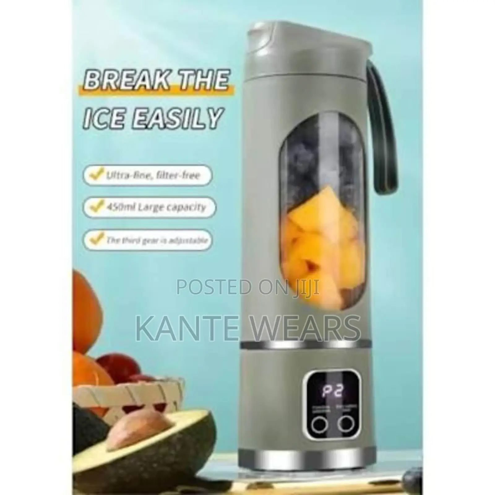 Rechargeable Digital Juicer Machine With 8 Blades- 450ml - 400w