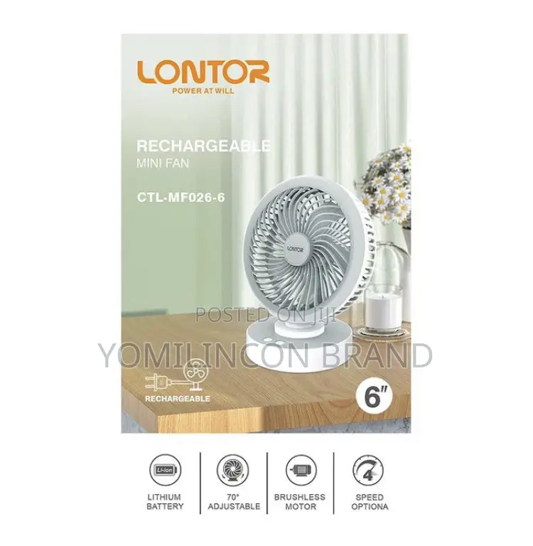 Lontor 6 Inches Rechargeable Table Fan Mf026-6