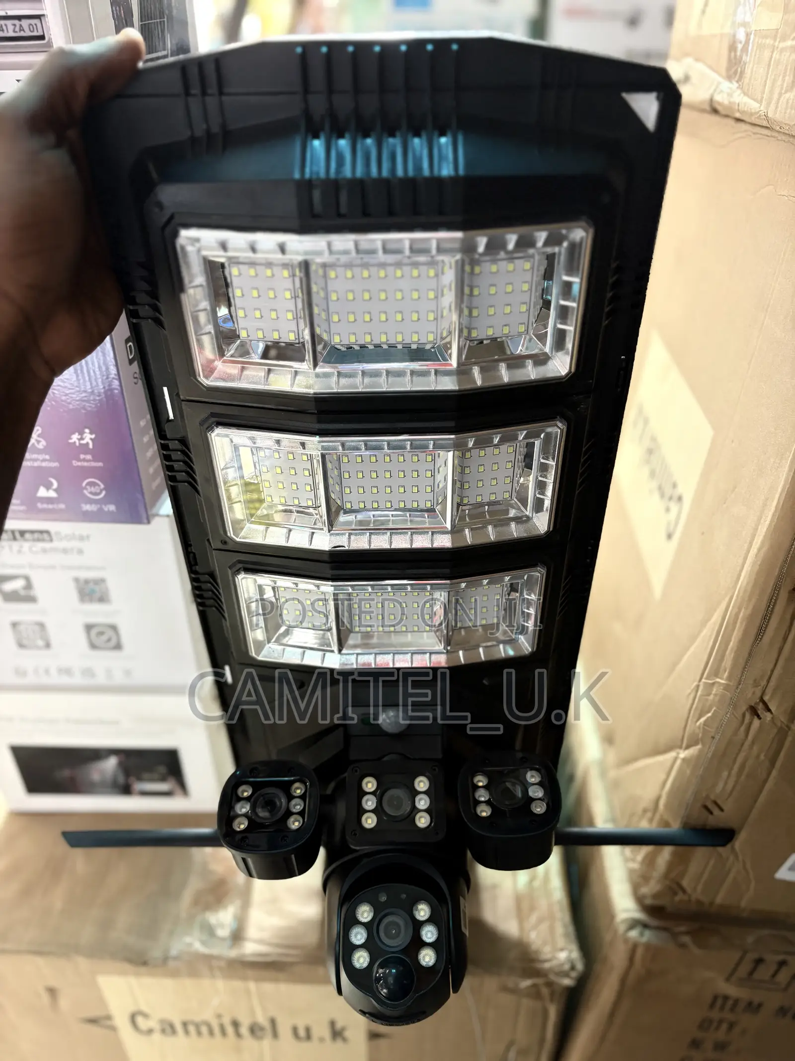 4g V380 Pro 3-Screen Solar Street Light With CCTV Camera - 450w