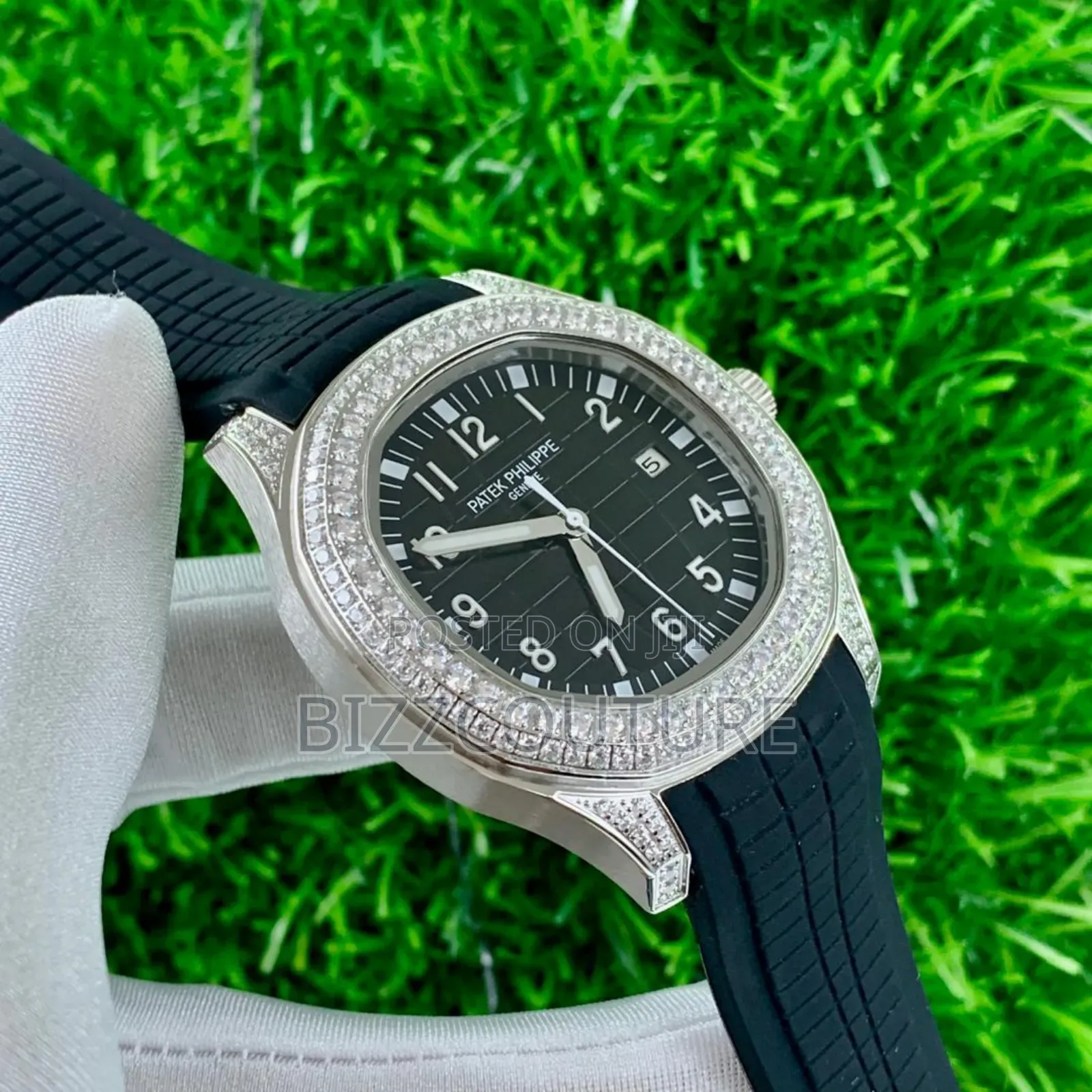 Original Patek Philippe Iced Black Rubber Strap Calendar Quartz Watch