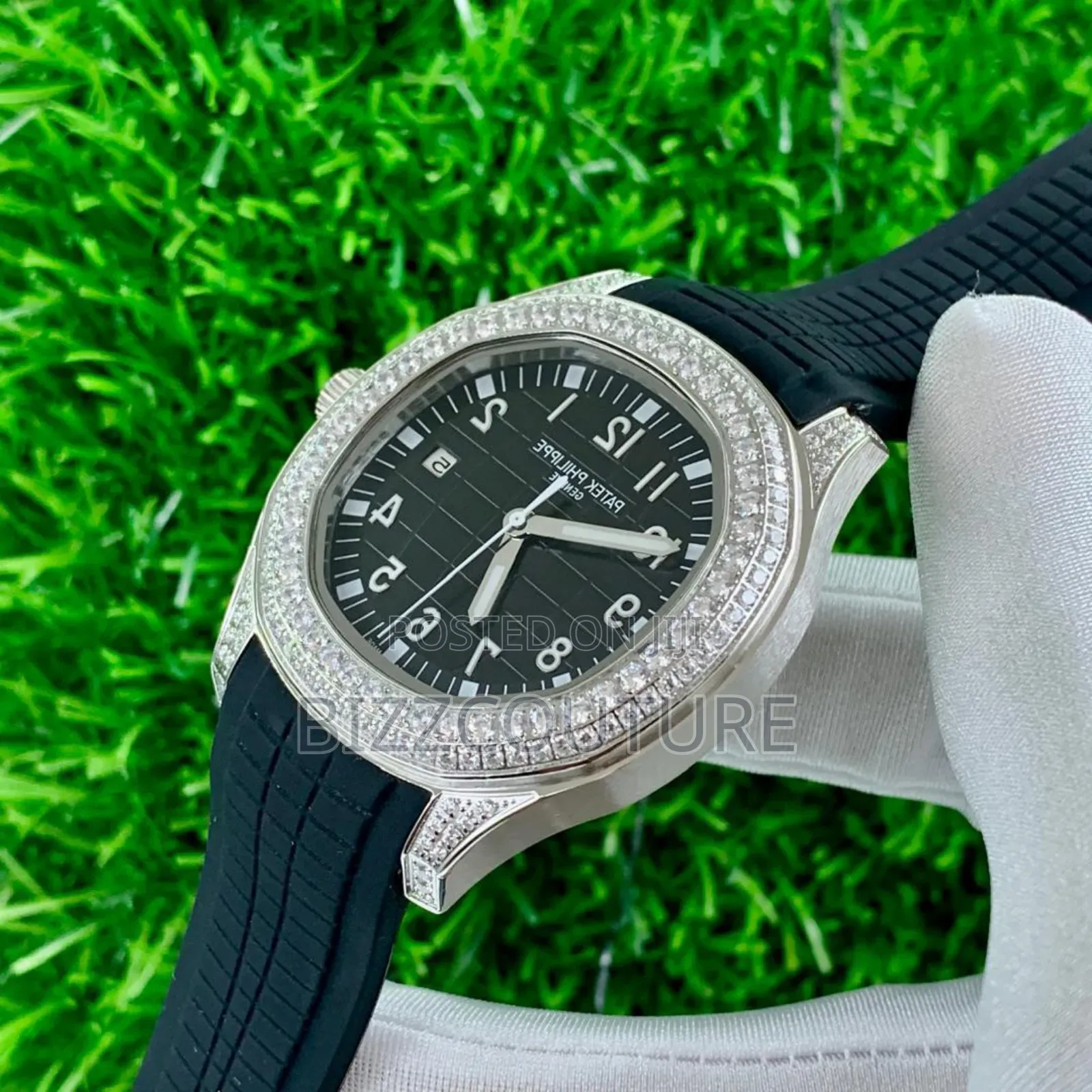 Original Patek Philippe Iced Black Rubber Strap Calendar Quartz Watch