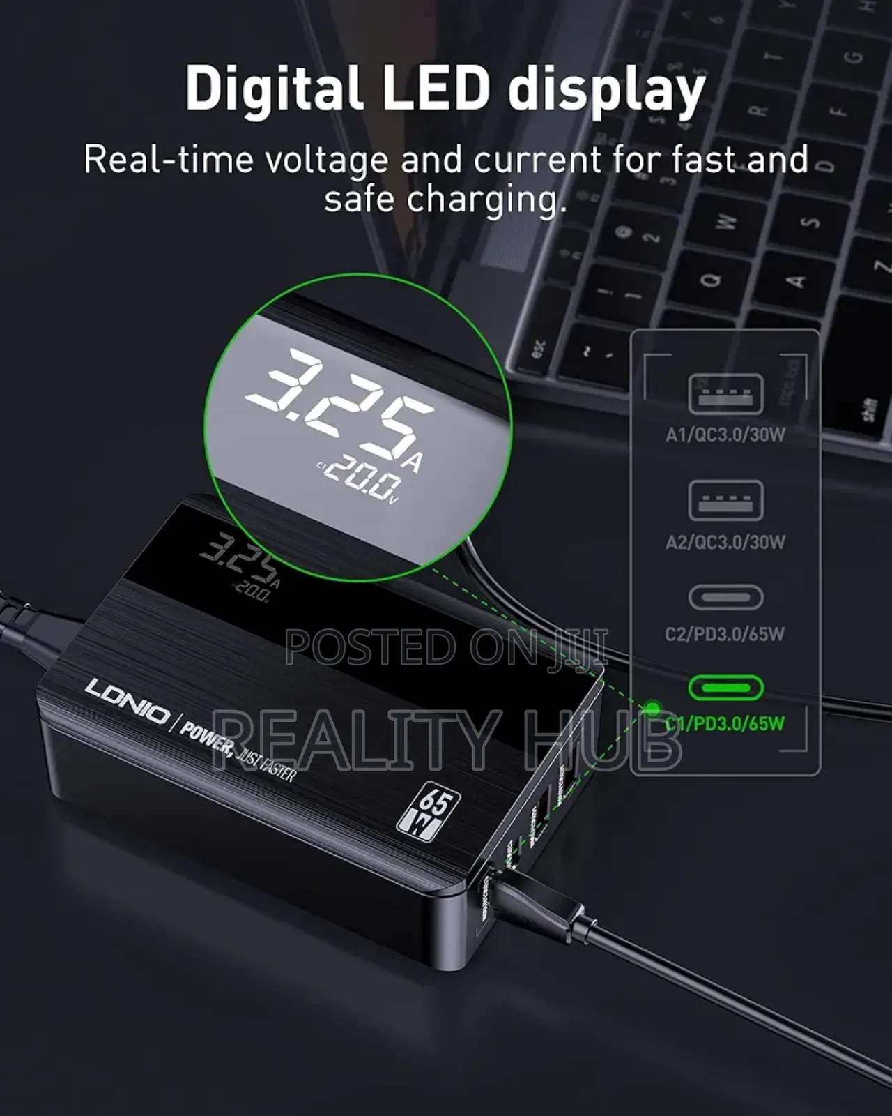 Ldnio 65w Usb C Charger Plug, 4-Port Charging Station With Led Display