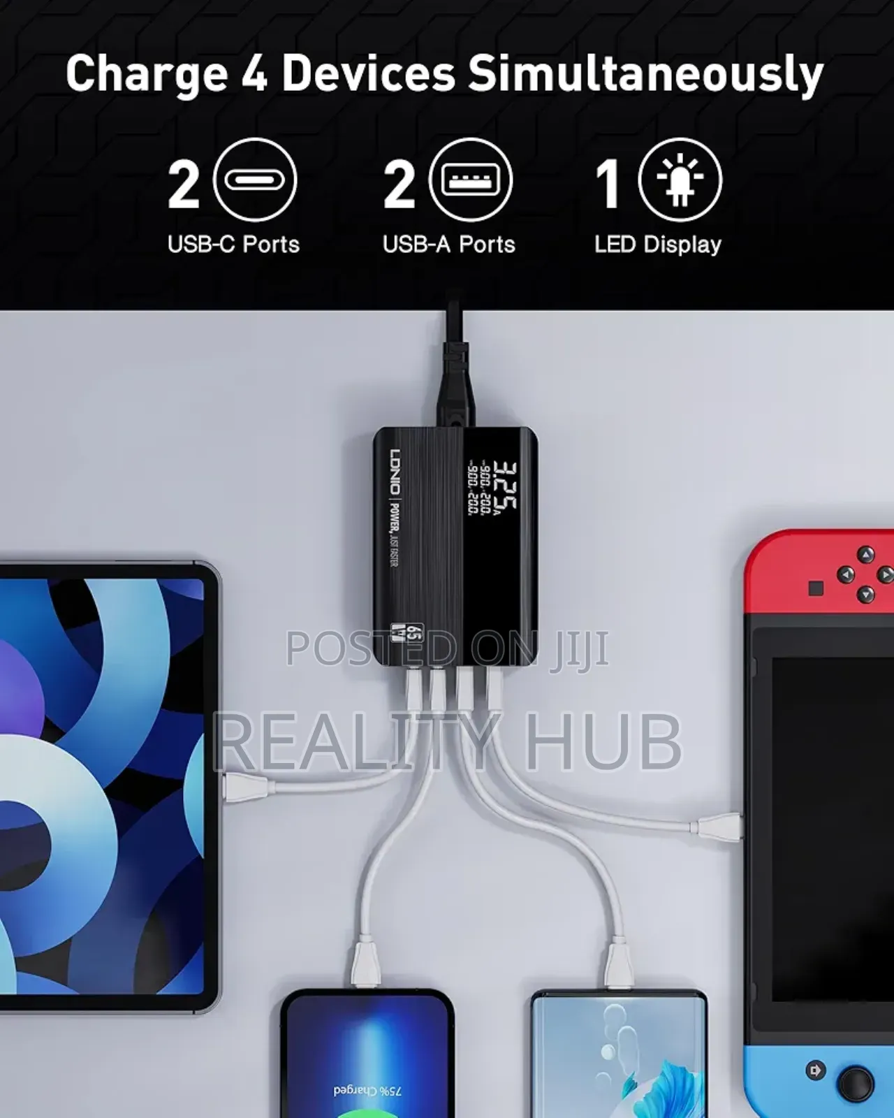 Ldnio 65w Usb C Charger Plug, 4-Port Charging Station With Led Display