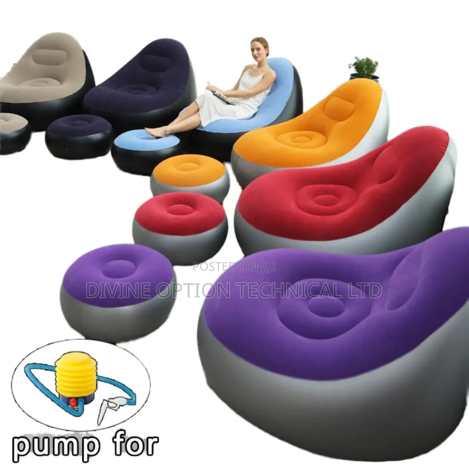 Inflatable Relaxing Sofa Chair + Foot Rest + Manual Pump