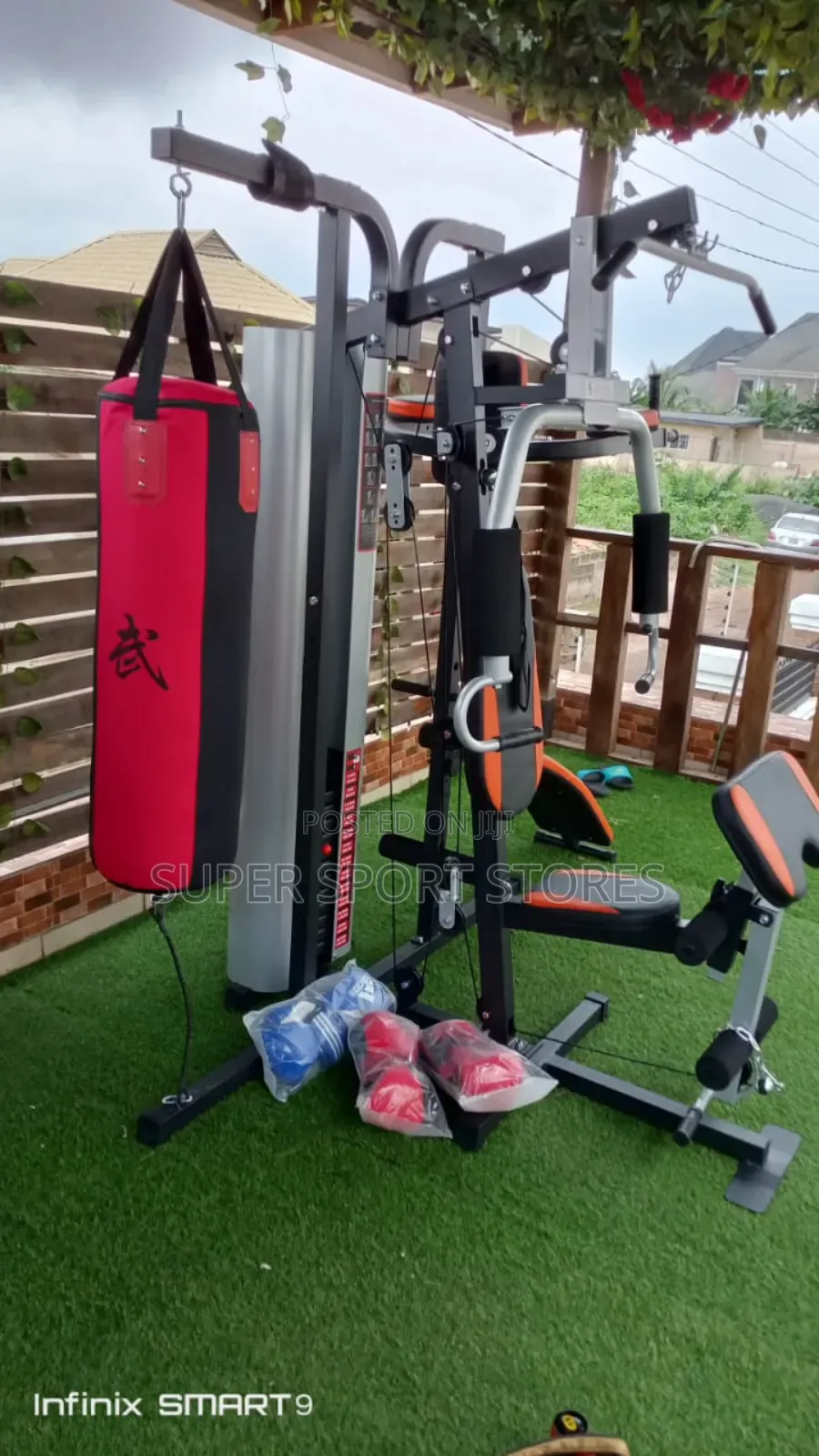 3 Station Gym With Punching Bag