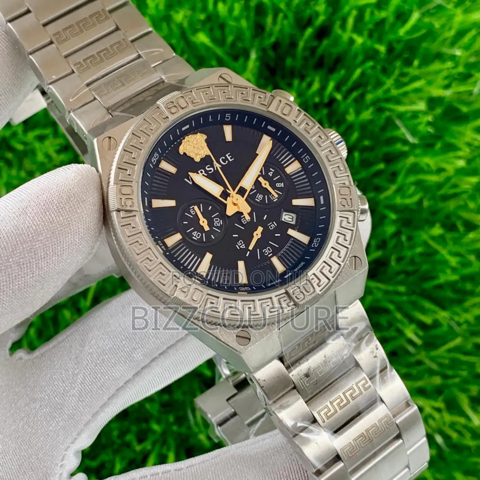 Original Versace Silver Stainless Steel Calendar Quartz Watch
