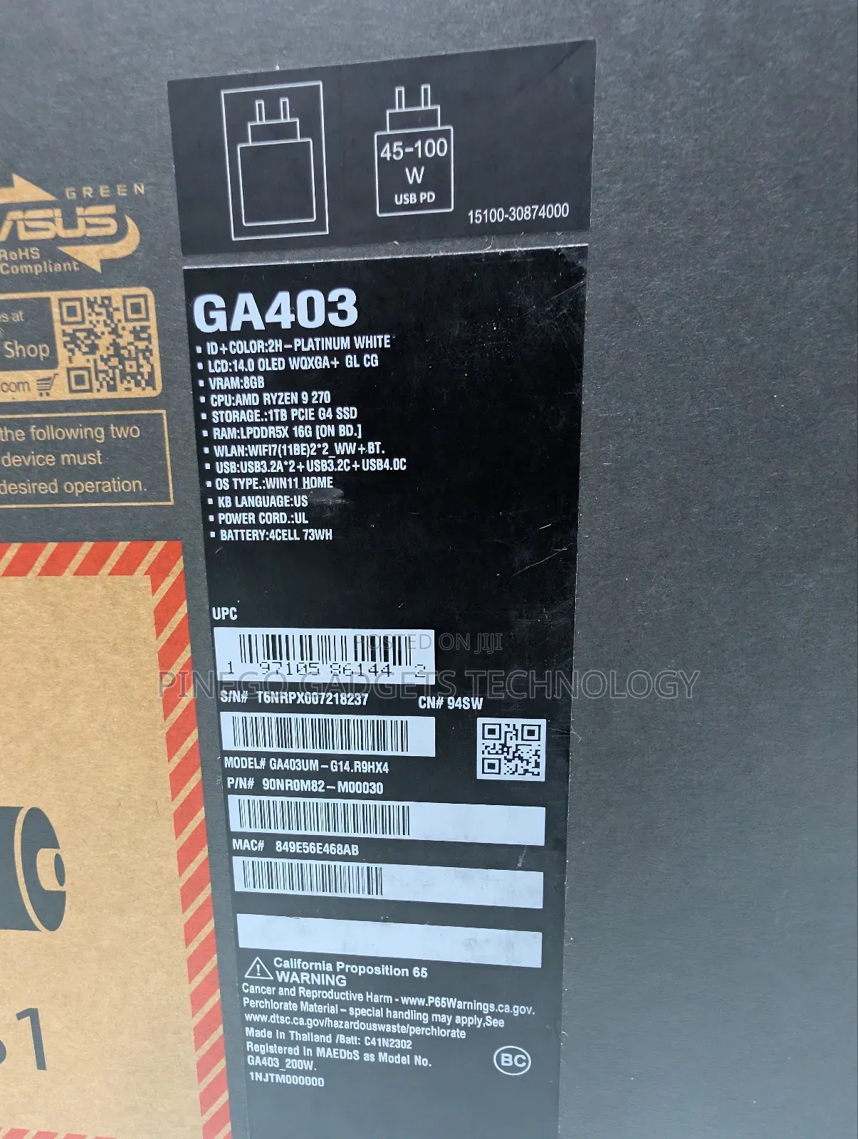 New Laptop Asus ROG Zephyrus G14 16GB AMD Ryzen 9 SSD 1T