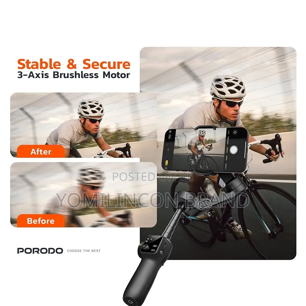 Porodo Velocam 3-Axis Gimbal Stabilizer, With Smart Face Tracking,