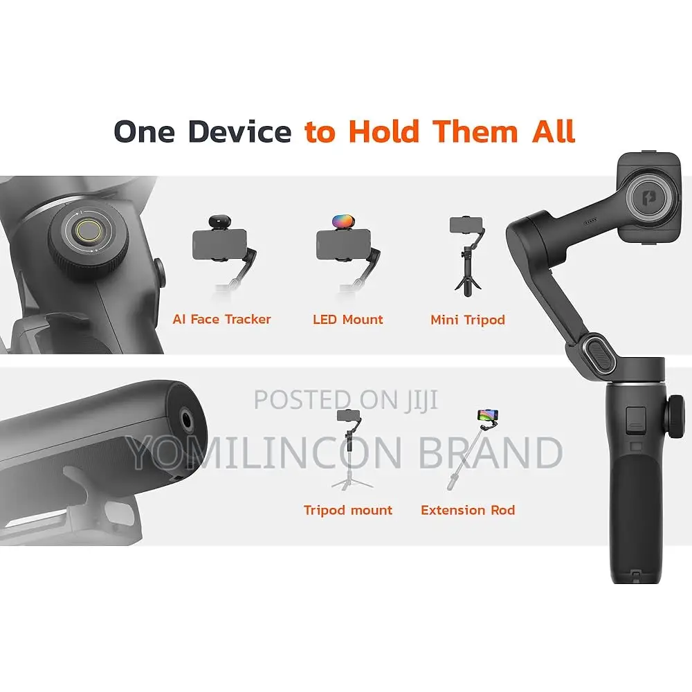Porodo Velocam 3-Axis Gimbal Stabilizer, With Smart Face Tracking,