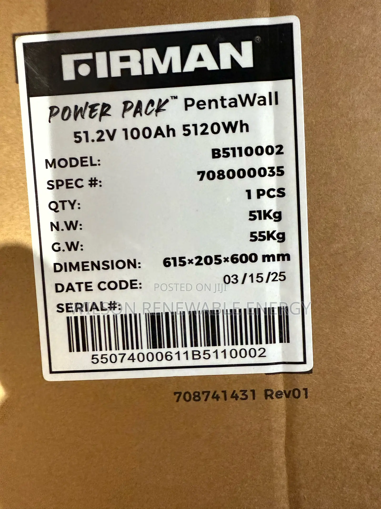 5kwh 51.2v Firman Lithium Ion Battery