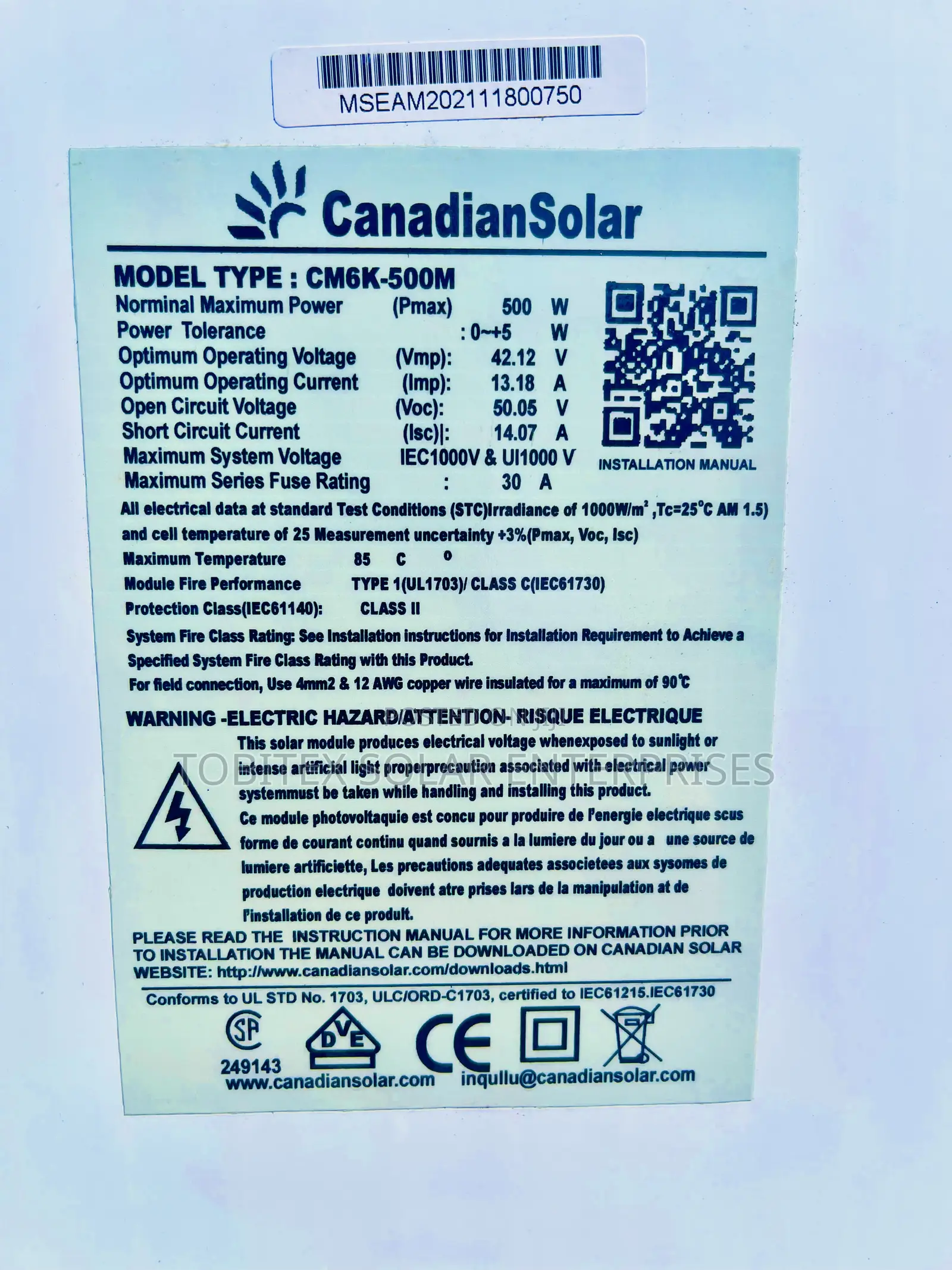 500watts Canadian Solar Panels