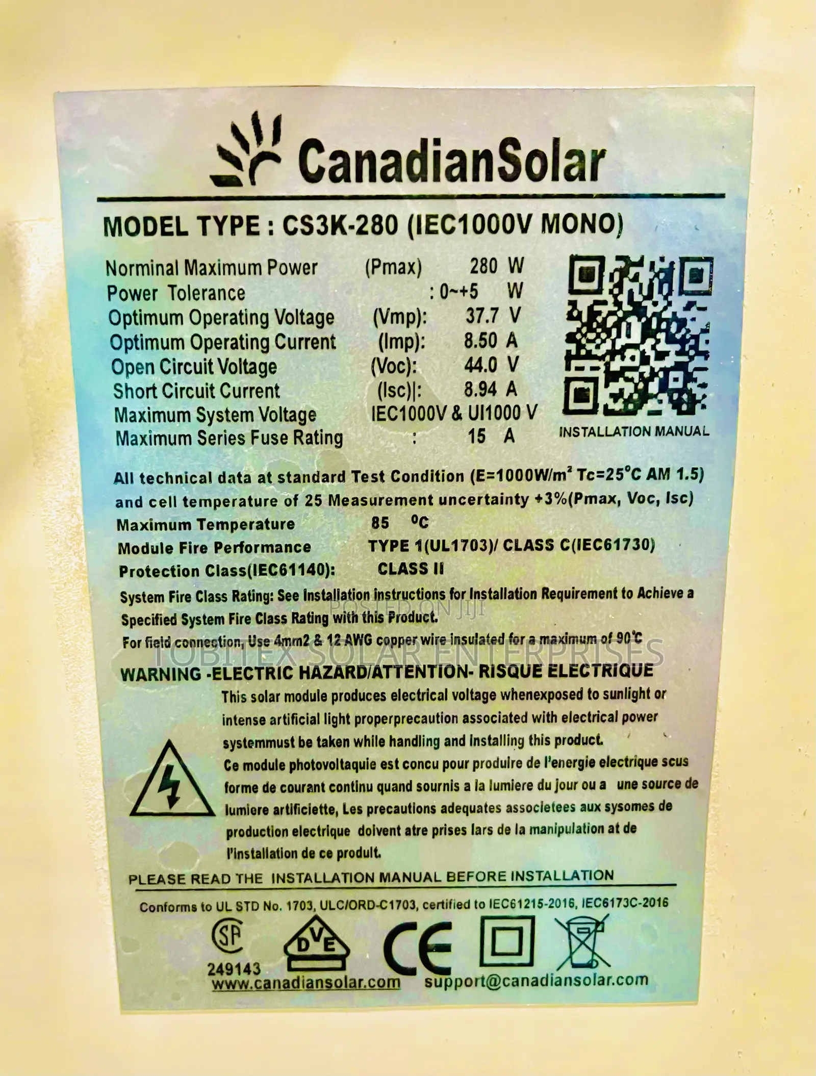Canadian Solar Panels 300w Original