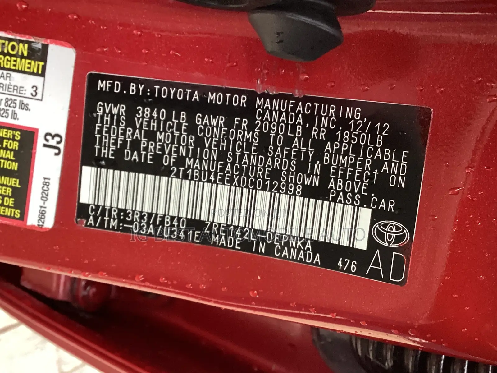 Toyota Corolla LE 4dr Sedan (1.8L 4cyl 4A) 2013 Red