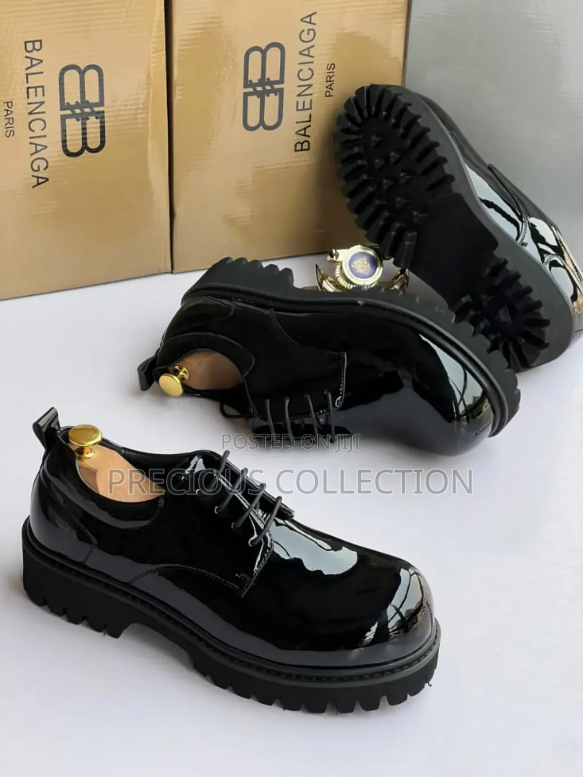 Glossy/Matte Leather Balenciaga Leather Face Lift Lace Up Shoes