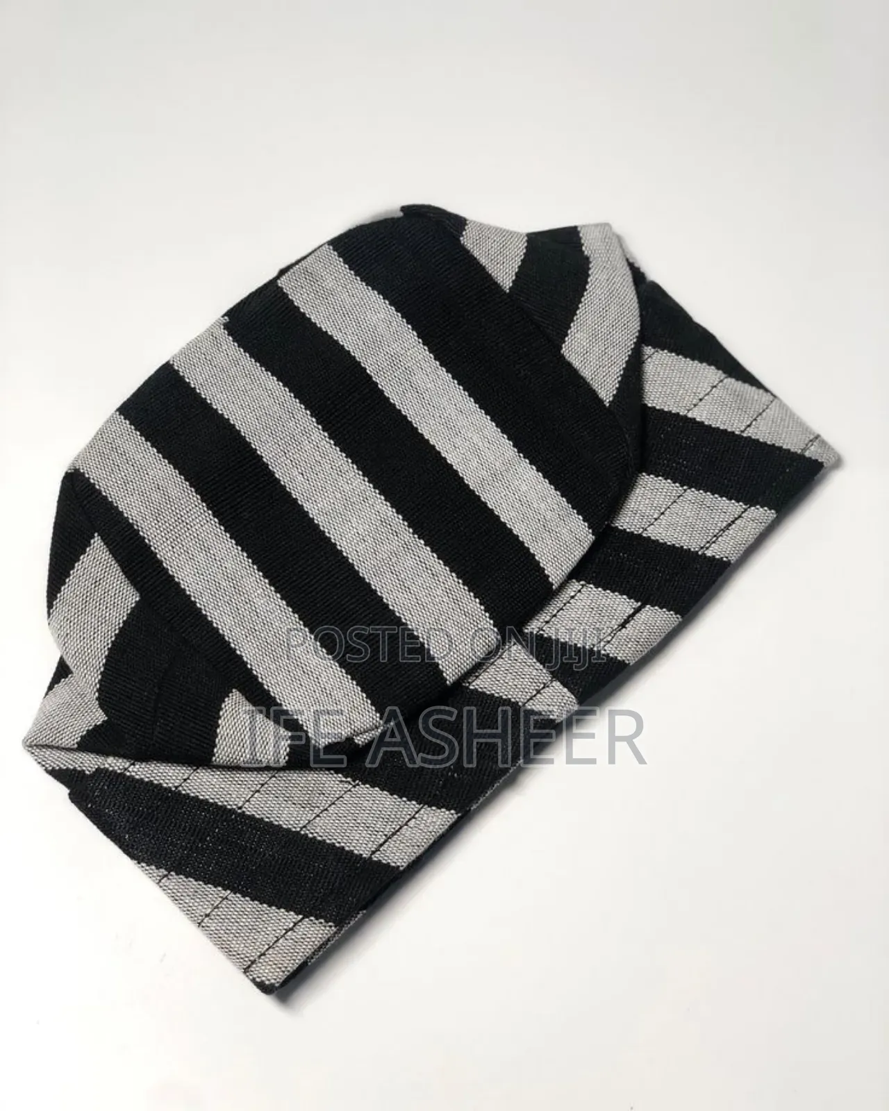 Black Mixed Strip Aso Oke Traditional Cap