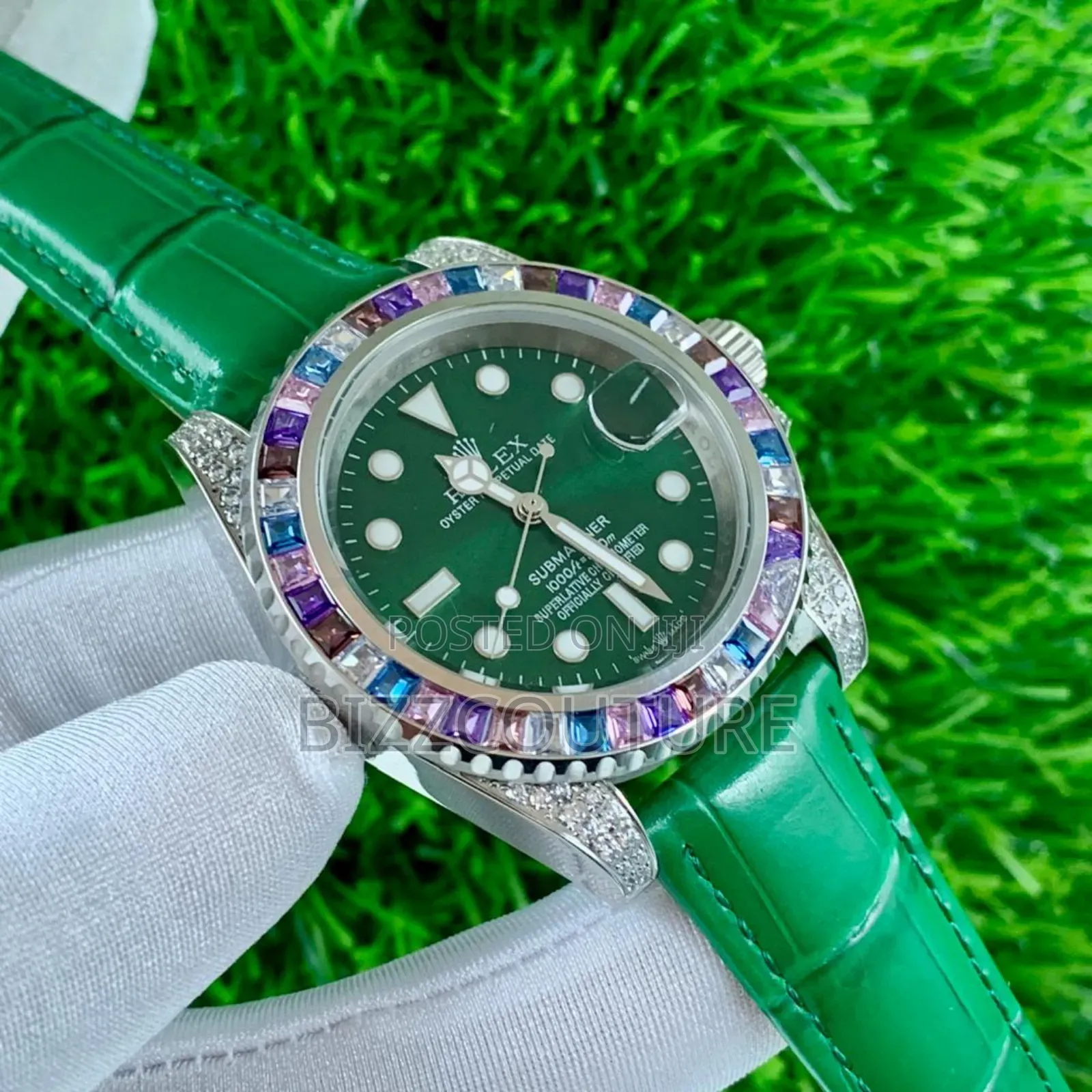 Original Rolex Green Genuine Leather Strap Calendar Watch